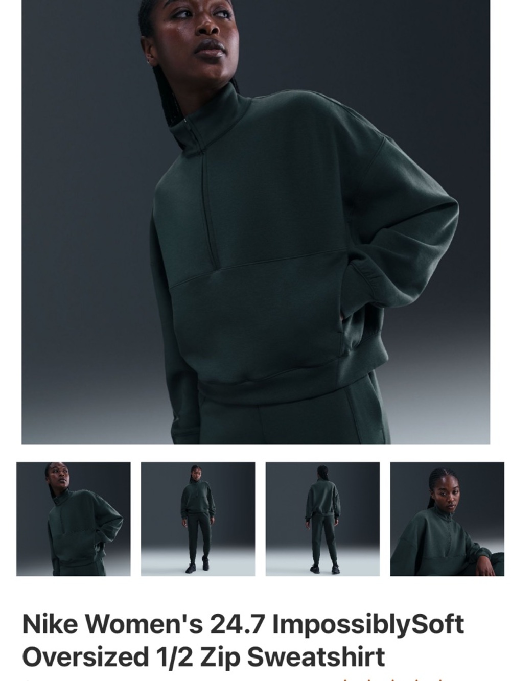 Nike Seaweed Green Oversized 1/2 Zip Sweatshirt